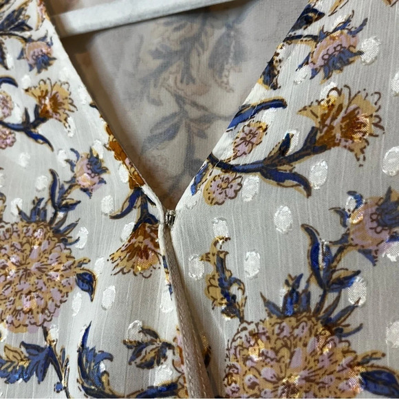 JOIE Boho Floral Faux Wrap Clip Dot Flowy Cropped Elastic Blouse Top - Picture 9 of 12